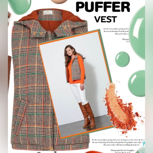 NWT Etcetera Puffer Vest/Jacket Brown/Multi Color - With Hoodie - Picture 4 of 6